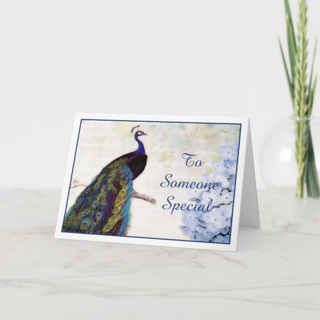 Tarjeta Pavo real y hortensia (Anverso)
