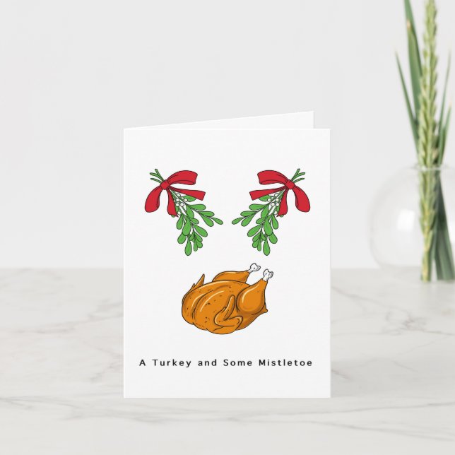 Tarjeta Pavo y muérdago, Feliz Navidad (Anverso)