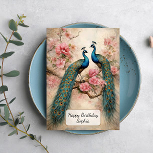 Tarjeta Pavos reales en flor