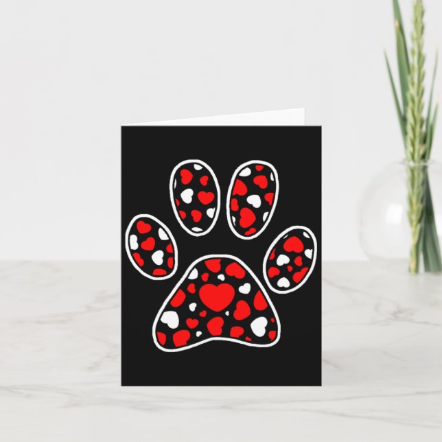 Tarjeta Paw Print Heart Pattern Valentines Day Cute Dog Pu (Anverso)