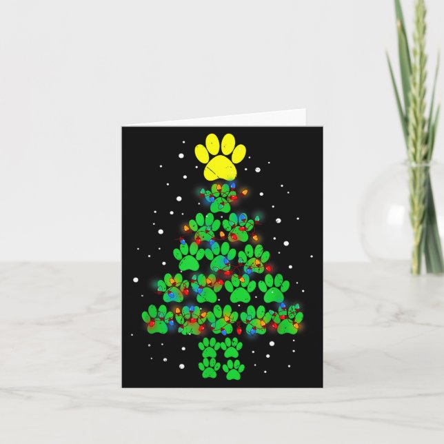 Tarjeta Paw Print Merry Christmas Tree Lights Dog Or Cat M (Anverso)