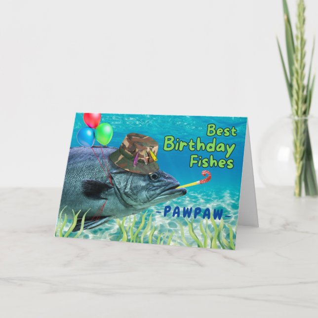 Tarjeta Pawpaw Abuelo Birthday Fish listo para Fiesta (Anverso)