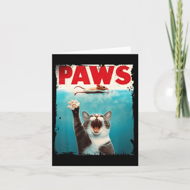 Tarjeta Paws Cat Mouse Parodian a un gato Tiburón persigui (Anverso)