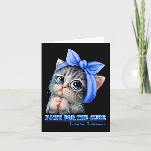 Tarjeta Paws For Cure Diabetes Awareness Cute Cat Blue (Anverso)