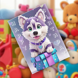 Tarjeta Pawsome presenta a Husky Puppy celebra el cumpleañ