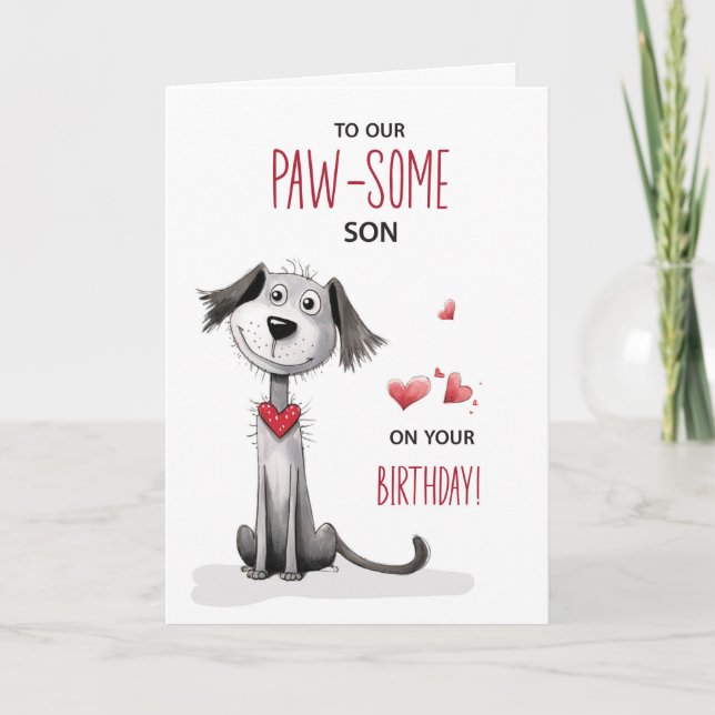 Tarjeta Pawsome Son Dog Lover Cumpleaños capricho (Anverso)