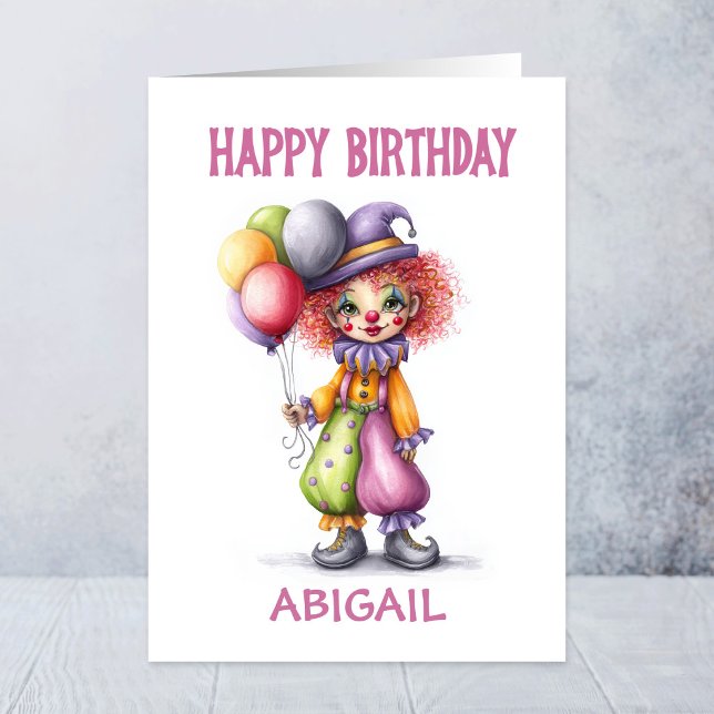 Tarjeta Payaso Adorable Sosteniendo Globos Cumpleaños (Subido por el creador)