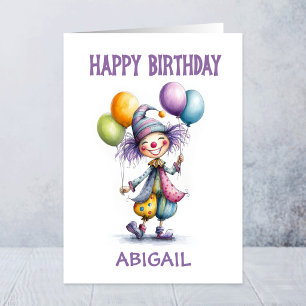 Tarjeta Payaso Alegre Sosteniendo Globos Cumpleaños