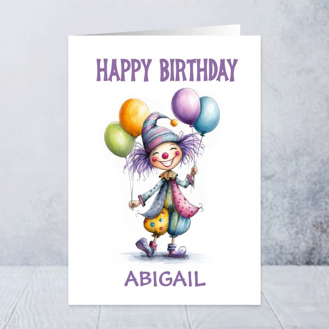 Tarjeta Payaso Alegre Sosteniendo Globos Cumpleaños (Subido por el creador)