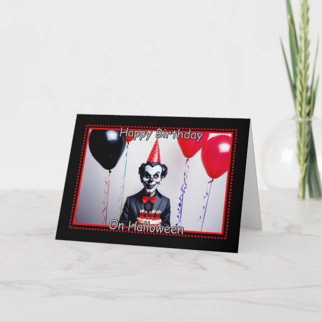 Tarjeta Payaso aterrador - Feliz cumpleaños a Halloween (Anverso)