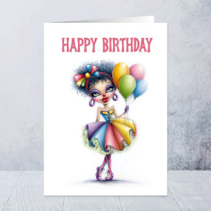 Tarjeta Payaso Colorido Sosteniendo Globos Cumpleaños