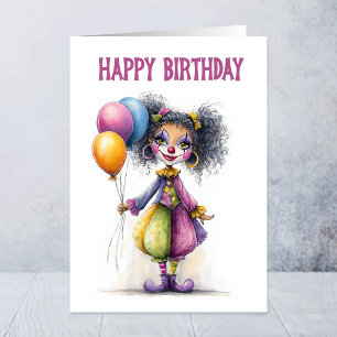 Tarjeta Payaso de Circo Adorable Sosteniendo Globos Cumple