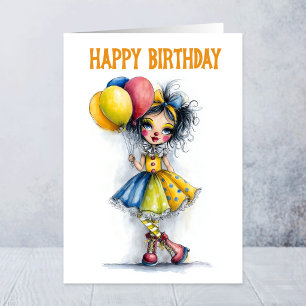 Tarjeta Payaso de Circo Adorable Sosteniendo Globos Cumple