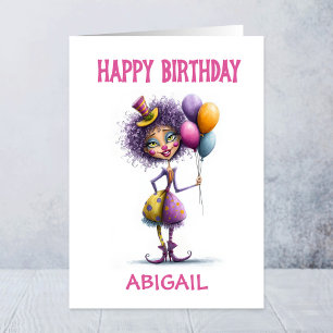 Tarjeta Payaso de Circo Caprichoso Sosteniendo Globos Cump