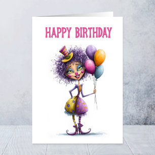 Tarjeta Payaso de Circo Caprichoso Sosteniendo Globos Cump