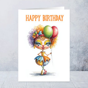 Tarjeta Payaso de Circo Colorido Sosteniendo Globos Cumple