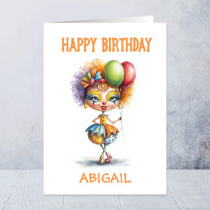 Tarjeta Payaso de Circo Colorido Sosteniendo Globos Cumple