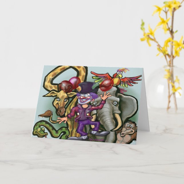 Tarjeta Payaso de circo y animales  (flor amarilla)