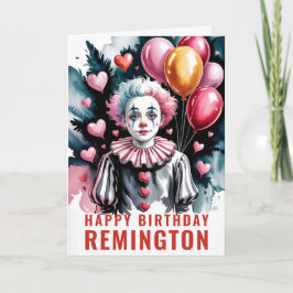 Tarjeta Payaso de cumpleaños romántico y adorable Pierrot