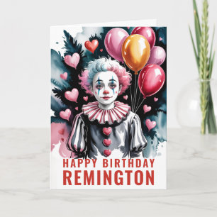Tarjeta Payaso de cumpleaños romántico y adorable Pierrot