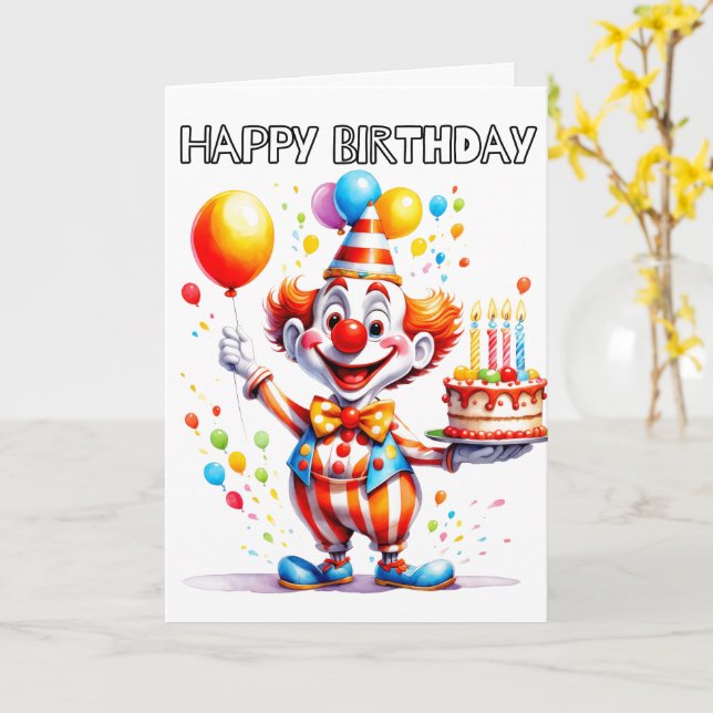 Tarjeta Payaso de fiesta de cumpleaños lindo (flor amarilla)