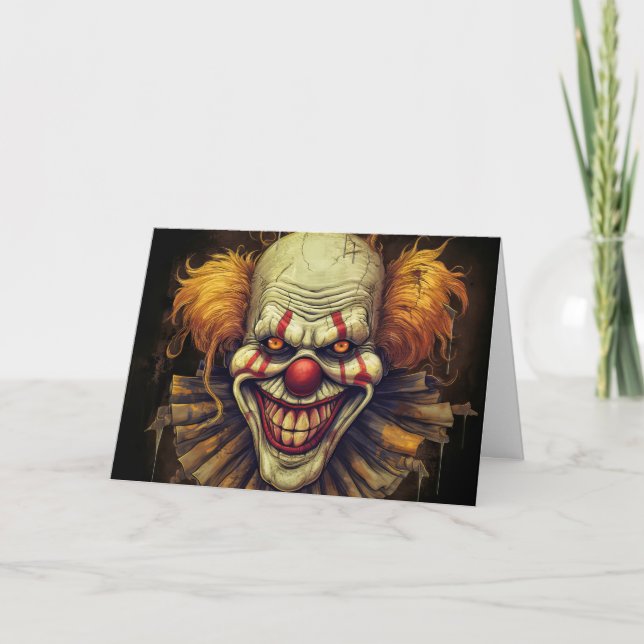 Tarjeta Payaso de la casa de comidas espeluznante Feliz Ha (Anverso)