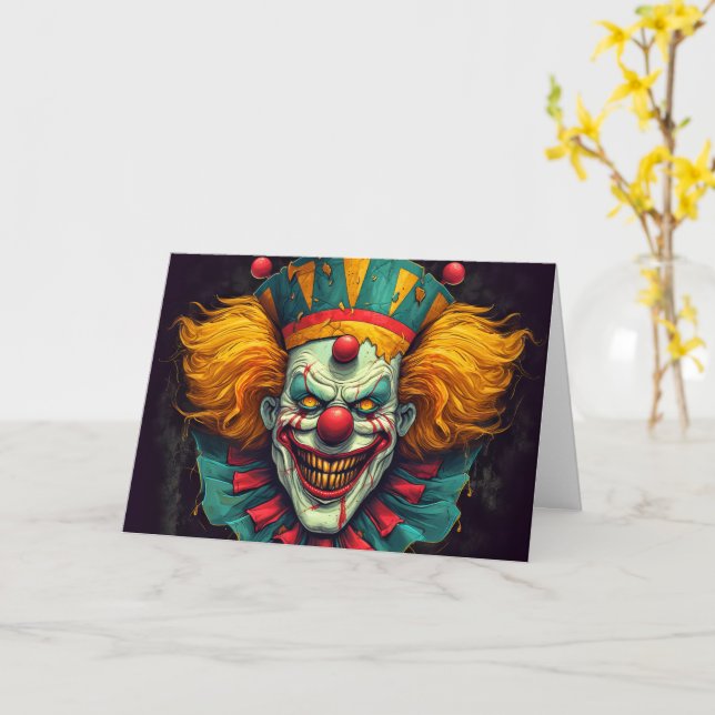 Tarjeta Payaso del circo de Funhouse Feliz Halloween (flor amarilla)