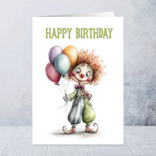Tarjeta Payaso Feliz Sosteniendo Globos Cumpleaños