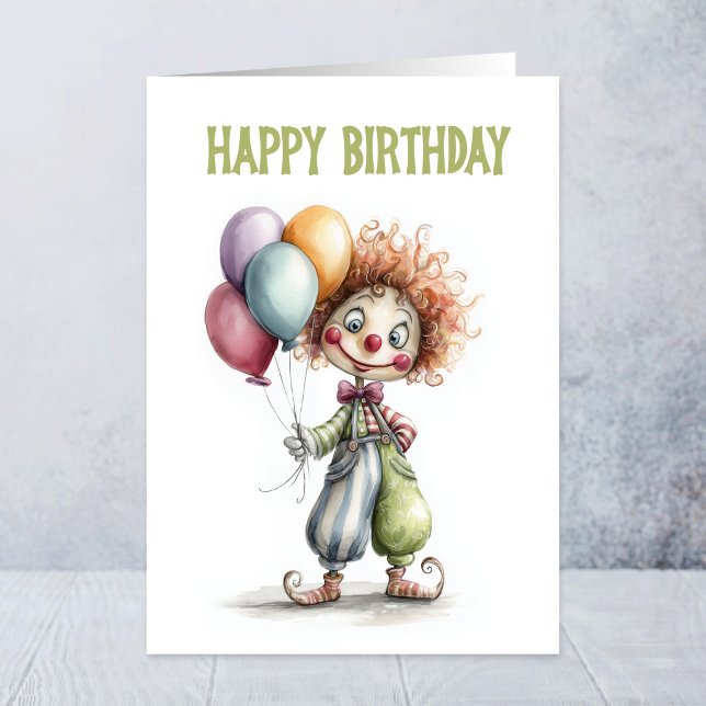 Tarjeta Payaso Feliz Sosteniendo Globos Cumpleaños (Subido por el creador)