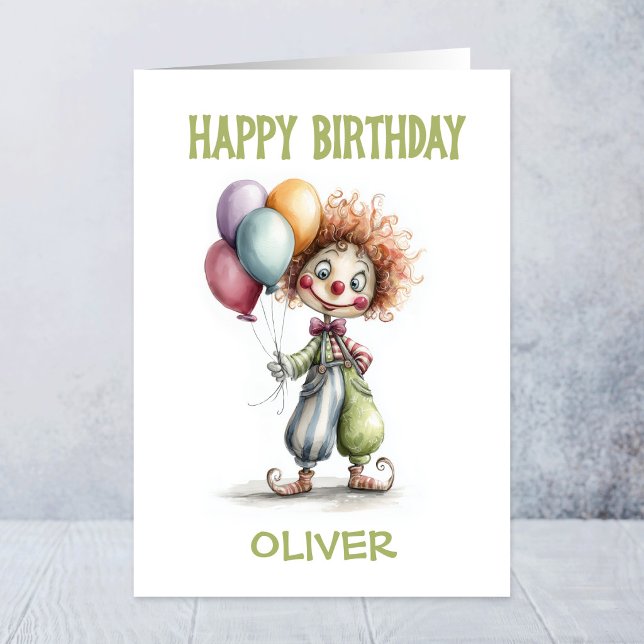 Tarjeta Payaso Feliz Sosteniendo Globos Cumpleaños (Subido por el creador)