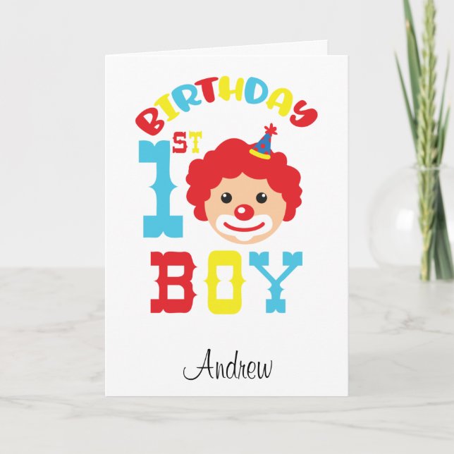 Tarjeta Payaso gracioso primer cumpleaños (Anverso)