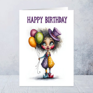Tarjeta Payaso Lindo Sosteniendo Globos Cumpleaños