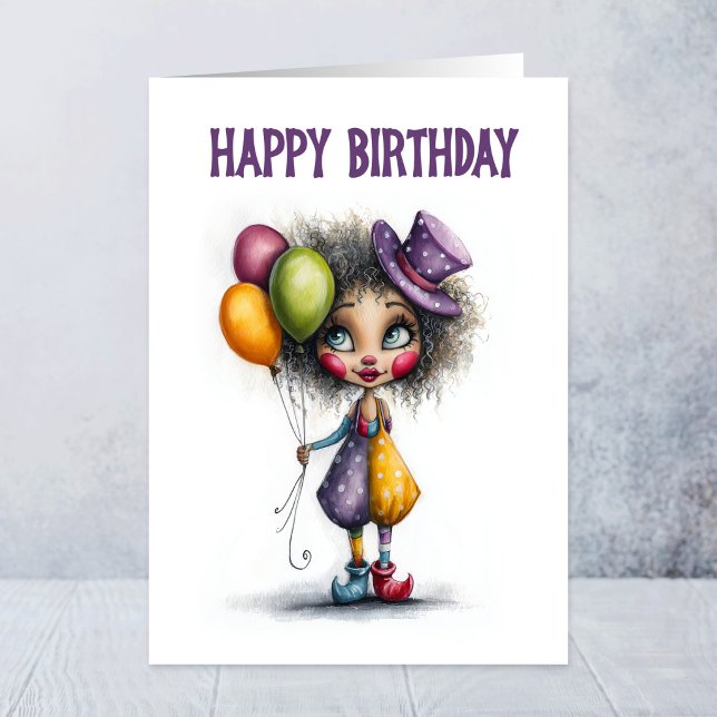 Tarjeta Payaso Lindo Sosteniendo Globos Cumpleaños (Subido por el creador)