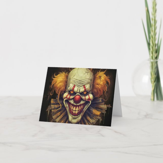 Tarjeta Payaso malvado del Carnaval Feliz Halloween (Anverso)