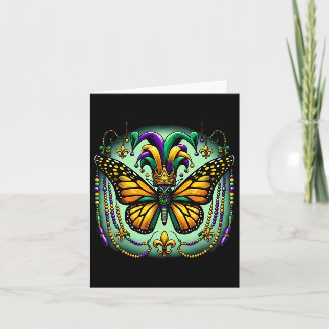 Tarjeta Payaso Mariposa Monarca de Mardi Gras (Anverso)