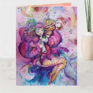 Tarjeta PAYASO MUSICAL CON CHISPAS ROSADAS Feliz Cumpleaño