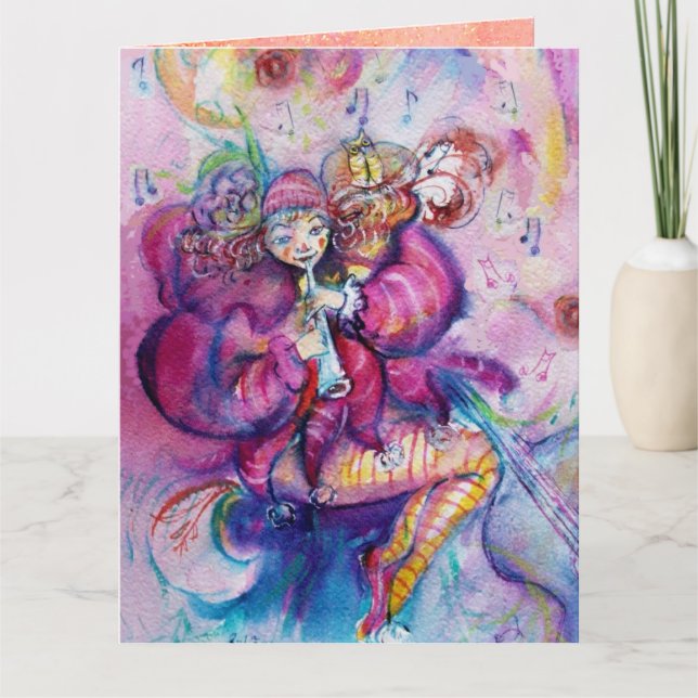 Tarjeta PAYASO MUSICAL CON LUIBRESCENCIA ROSA Feliz Cumple (Anverso)