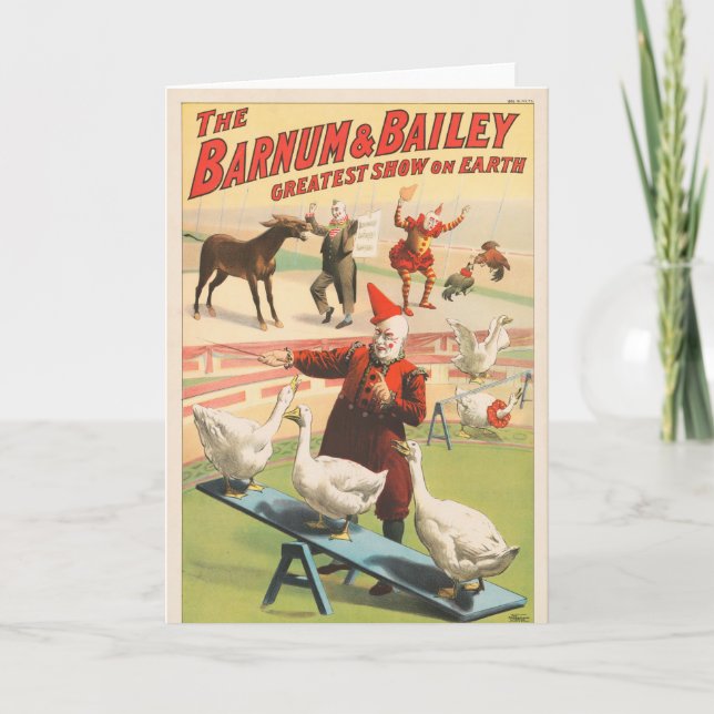 Tarjeta Payasos Con Geese, Roosters Y Donkey. (Anverso)