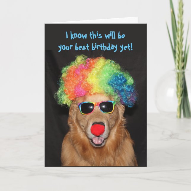 Tarjeta Payasos de cumpleaños de Golden Retriever por ahí (Anverso)