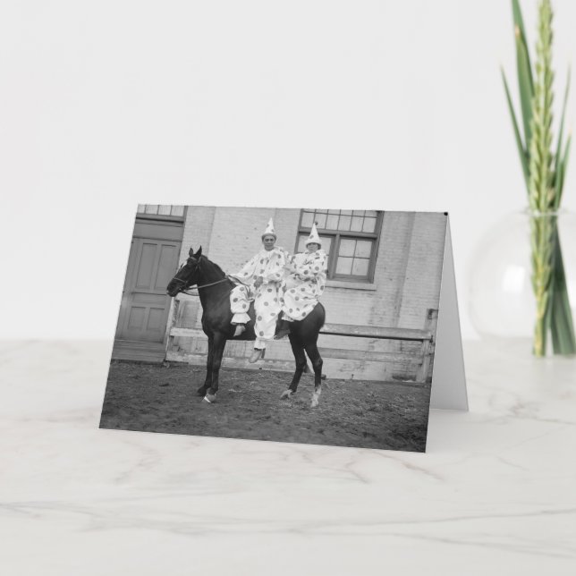 Tarjeta Payasos en un caballo, cumpleaños (Anverso)