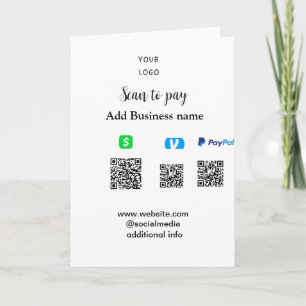Tarjeta Paypal Cashapp venmo escanear para pagar QR agrega