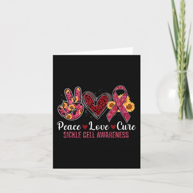 Tarjeta Paz Amor Cure Burgundy Ribbon Sickle Cell Awaren (Anverso)