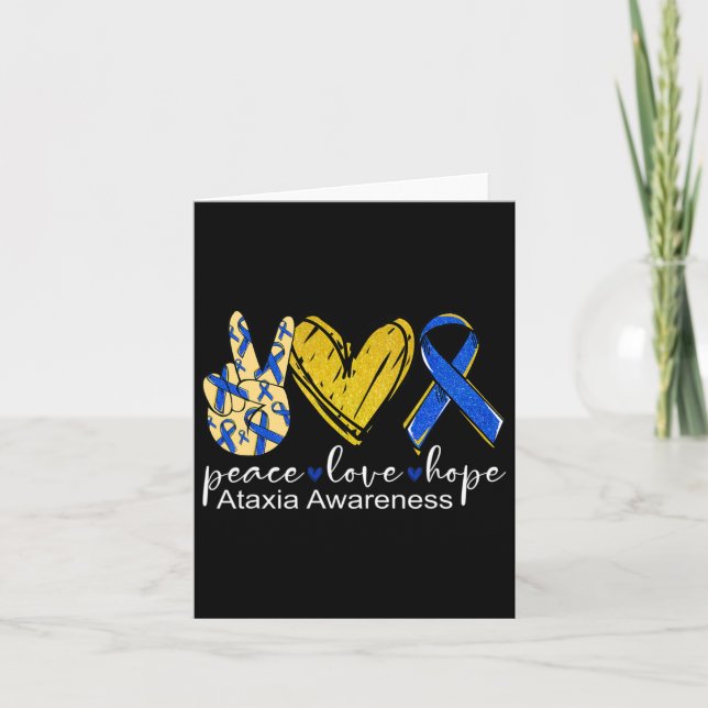 Tarjeta Paz Amor Esperanza Ataxia Conciencia Cinta Azul (Anverso)