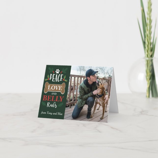 Tarjeta Paz Amor Masajes de Barriga Perro Felices Fiestas  (Anverso)