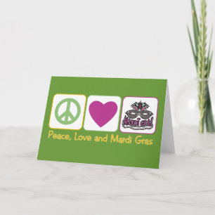 Tarjeta Paz, amor y Mardi Gras