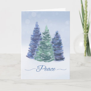 Tarjeta Paz Navideña con Árboles de Hoja Perenne