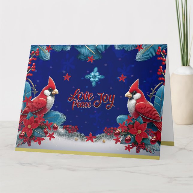 Tarjeta Paz y alegría bendicen a estos Navidades (Anverso)