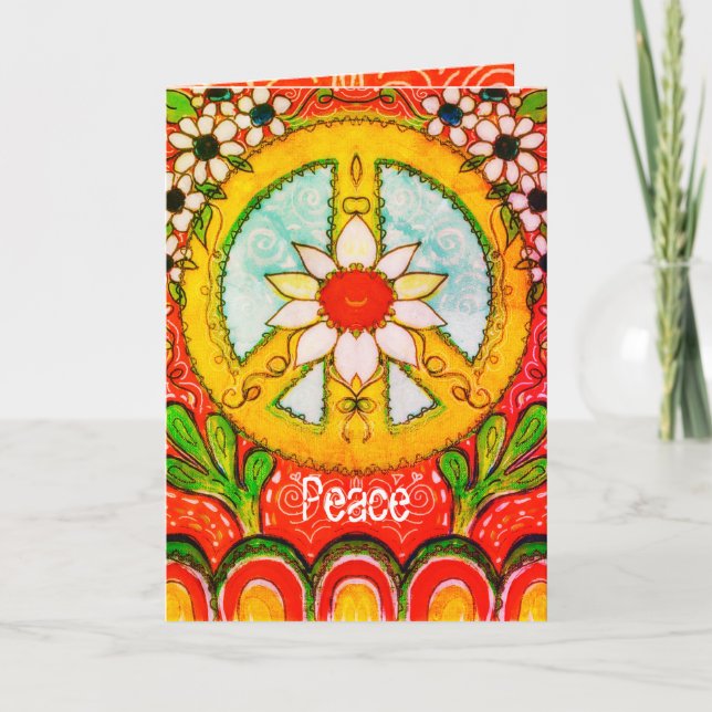 Tarjeta Paz y amor Daisy Hippie Boho Original Saludo (Anverso)