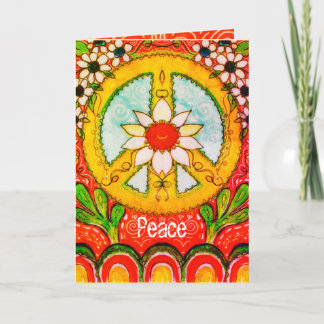 Tarjeta Paz y amor Daisy Hippie Boho Original Saludo