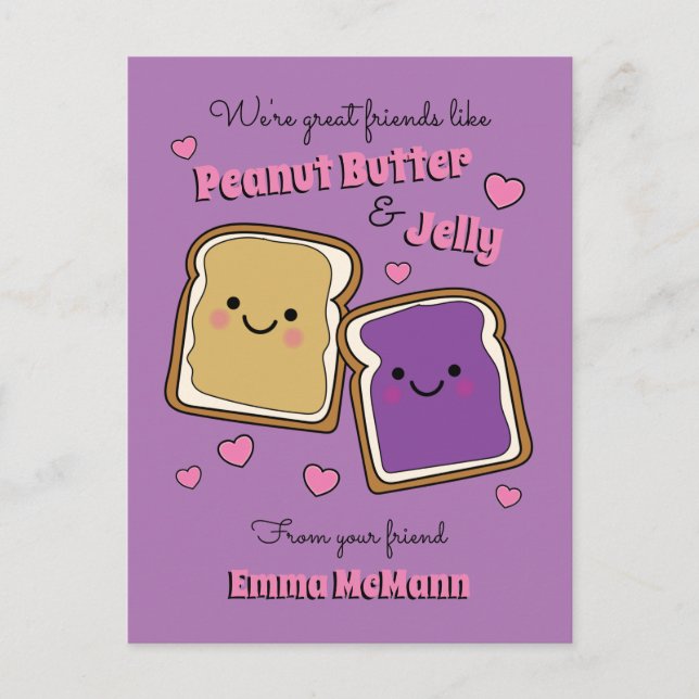 Tarjeta PBJ de San Valentín del salón de clases de (Anverso)
